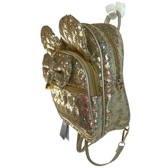 Gold Sequin Mini Backpack Bow Ear Detail Convertible Crossbody Bag NEW with tag - Picture 4 of 9